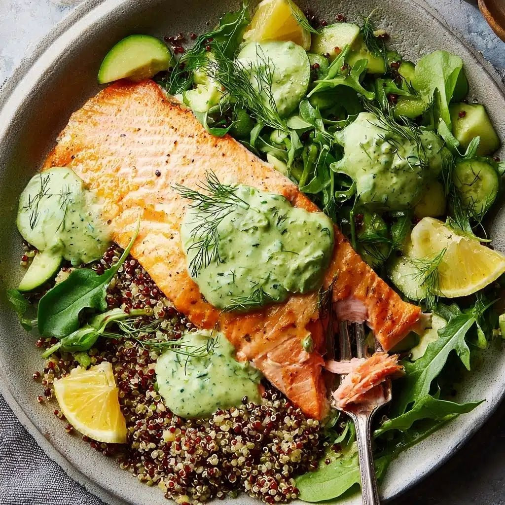 Salmón con Salsa de Aguacate y Quinoa